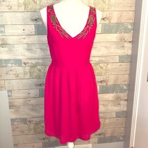 Trafaluc Zara Raspberry Hot Pink Beaded Dress XS